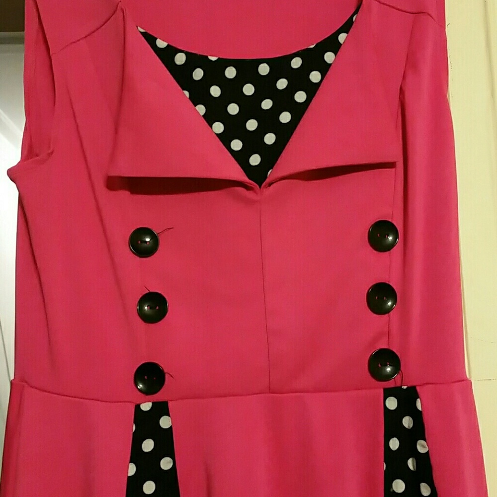 Hot pink with black and white polka dots